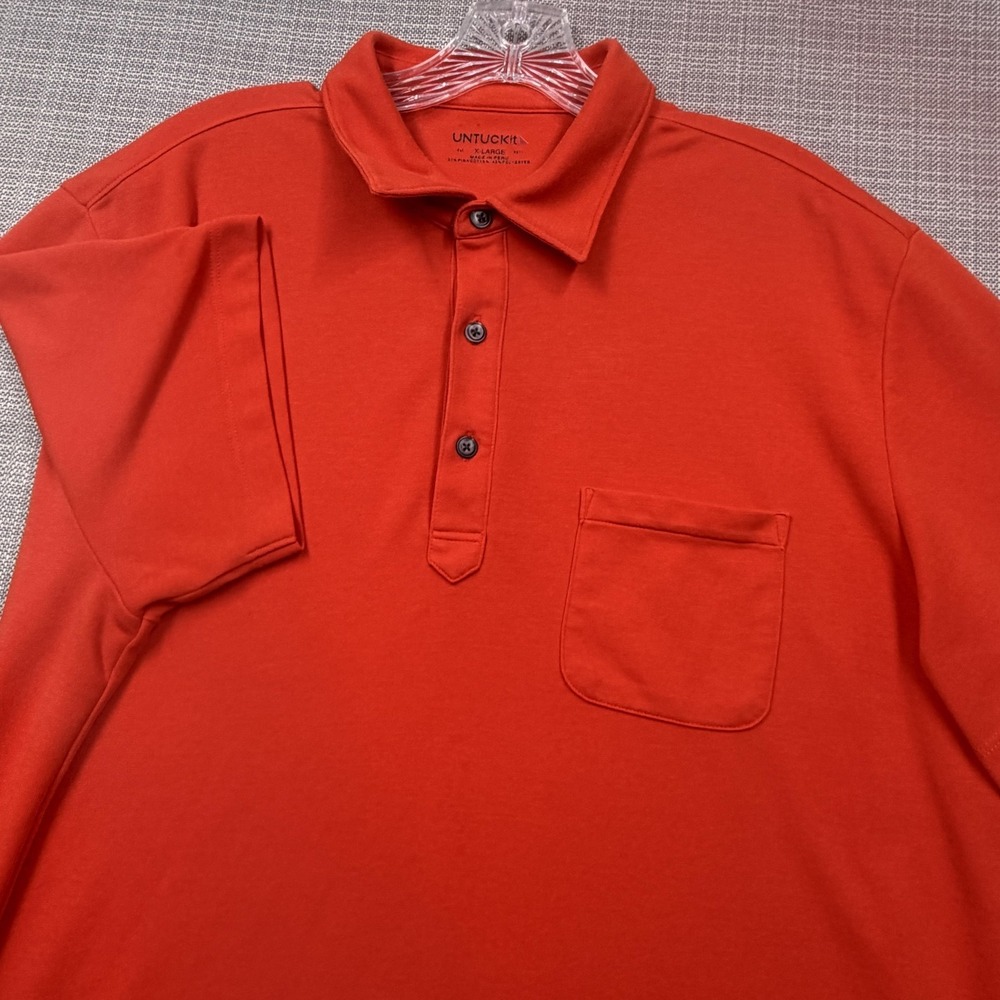 UNTUCKit Polo Shirt Mens XL Orange Pima Cotton Blend Pocket Short Sleeve Casual